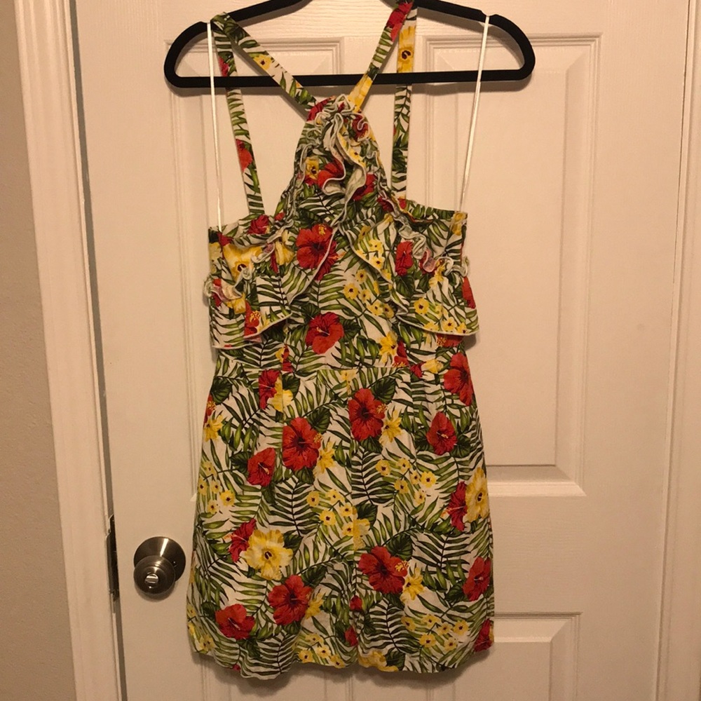 A tropical pattern romper.